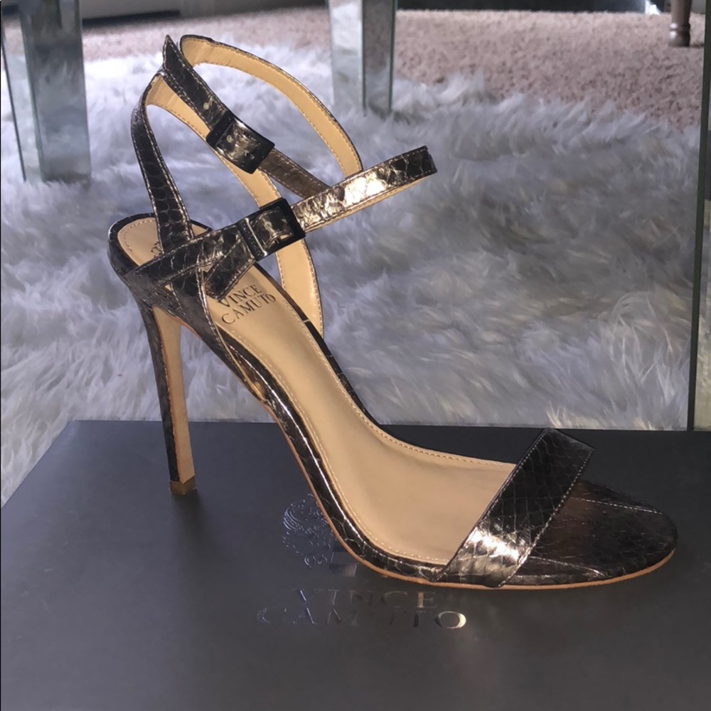 Vince Camuto Silver Metal Snake Heeled Sandal